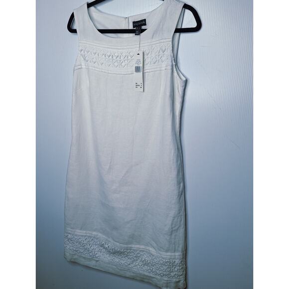 LTS Long Tall Sally 100% Linen Shift Dress Lace Trim 4 Tall Sleeveless White - Picture 2 of 11